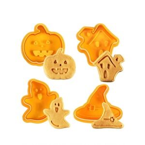 NIB Halloween Cookie Cutters Pie Crust Stamps Orange Pumpkin Ghost‎ Witch Hat